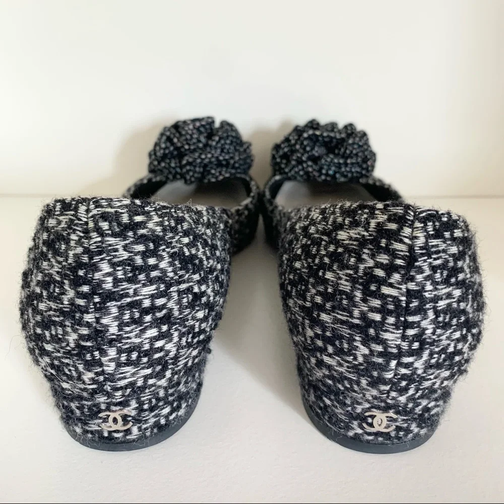 Chanel tweed camellia ballerinas